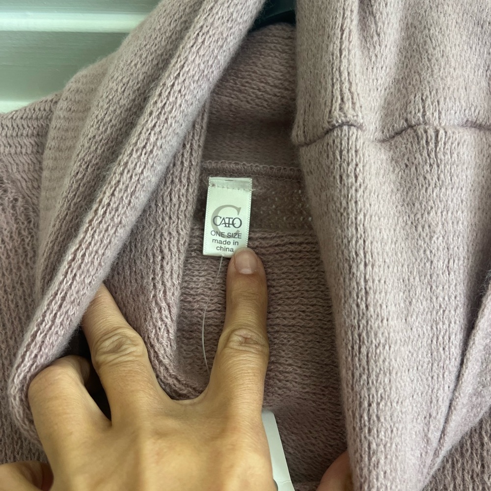 Cato Mauve Hooded Poncho with Fringe - Picture 6 of 12